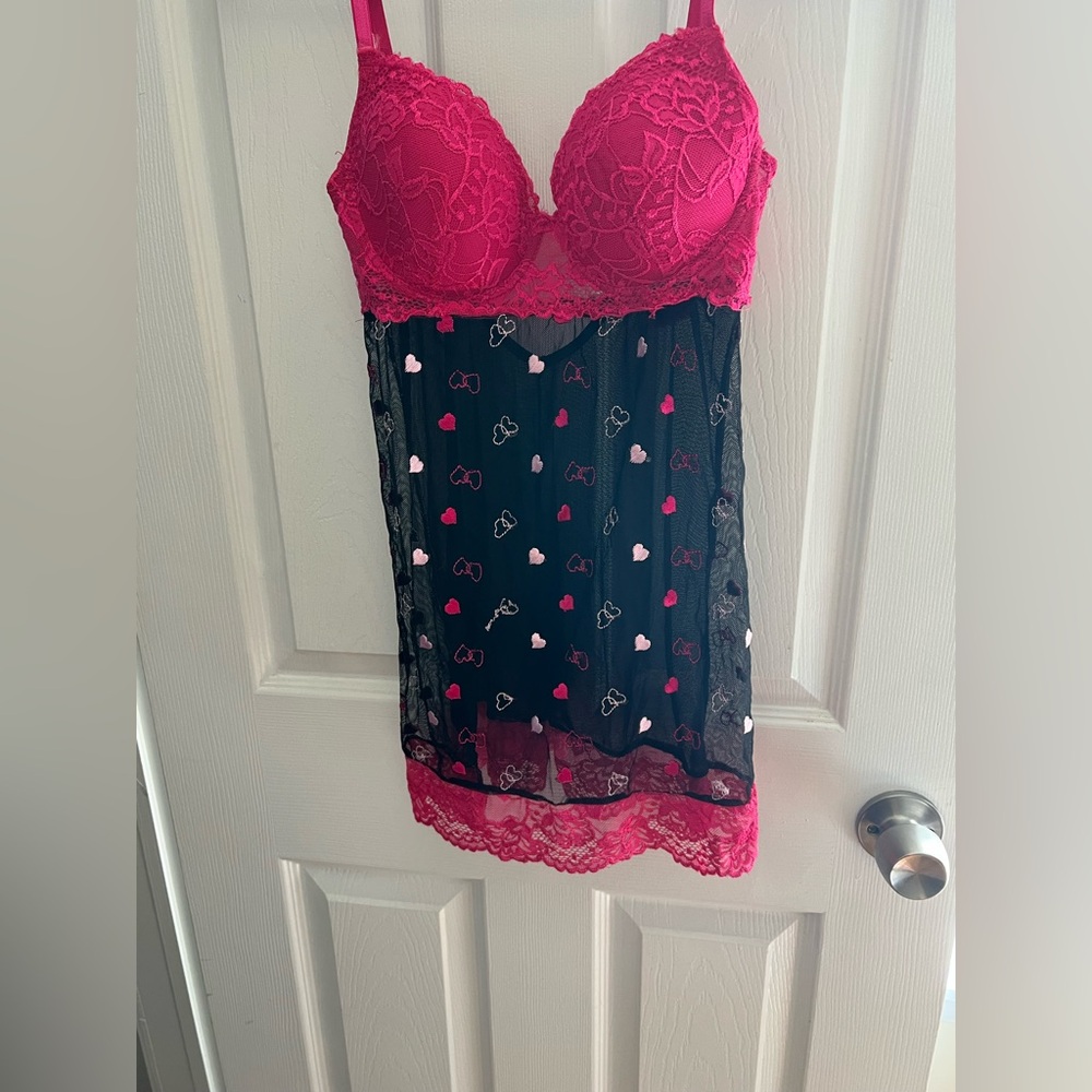 Rampage Pink and Black Lace Chemise